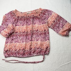 Ann Taylor Loft Women's Medium Lightweight Wide Neck Blouse Pink & Orange Top